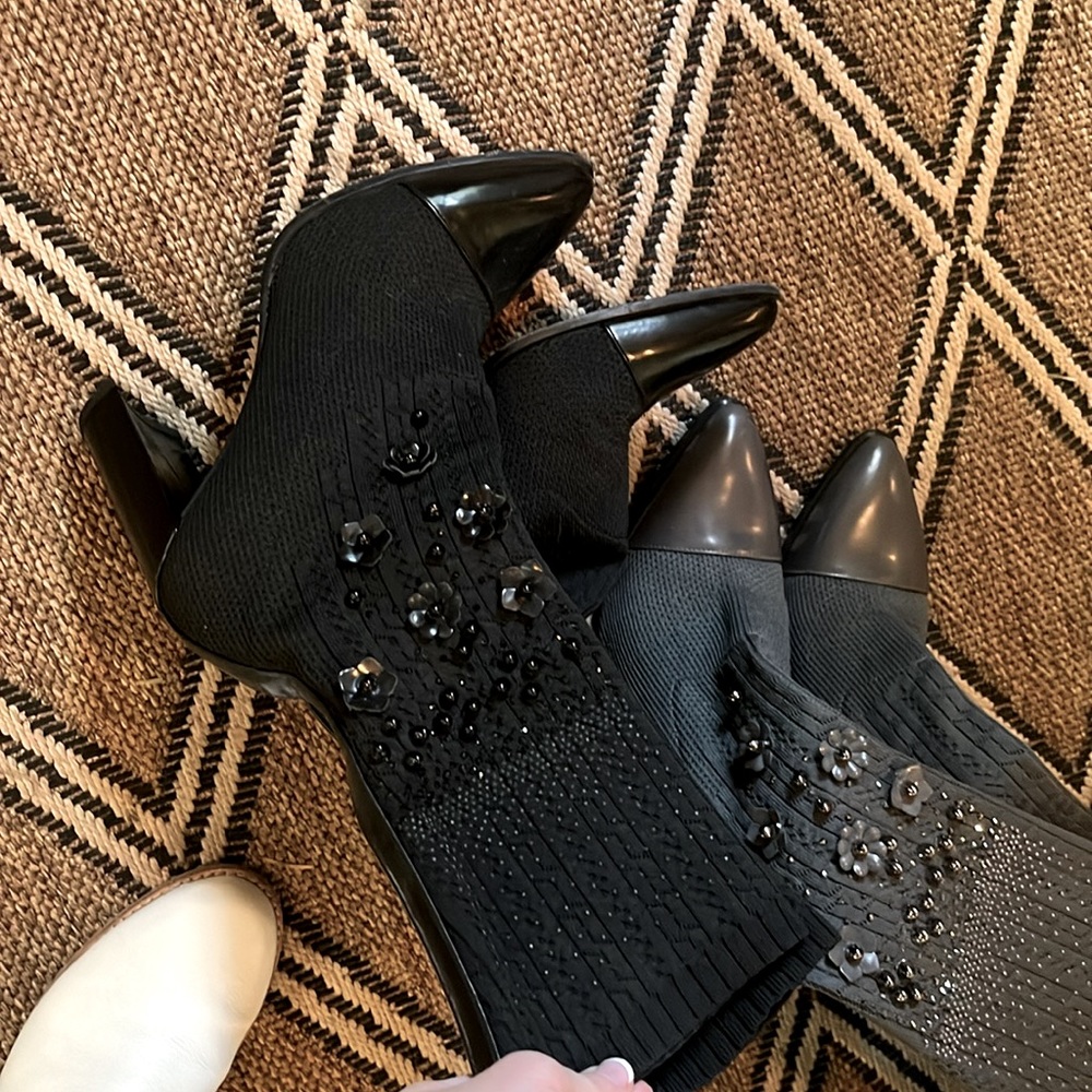 Stuart Weitzman Black Embellished Pointed Toe Sock Booties